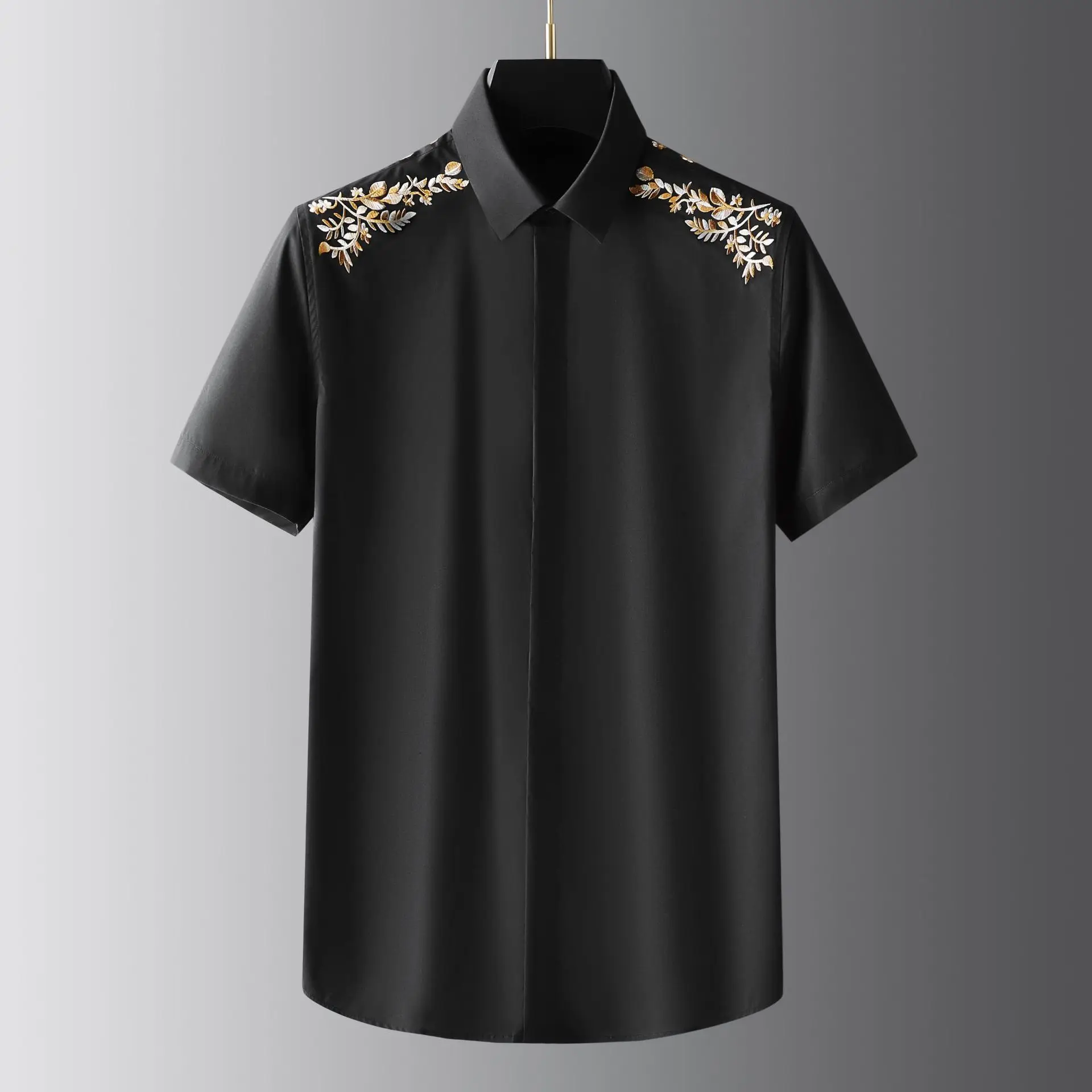 

Heavy Duty Embroidered Men's Short Sleeved Shirt High Quality Casual Business Social Shirts Handsome Versatile Street Wear Tops