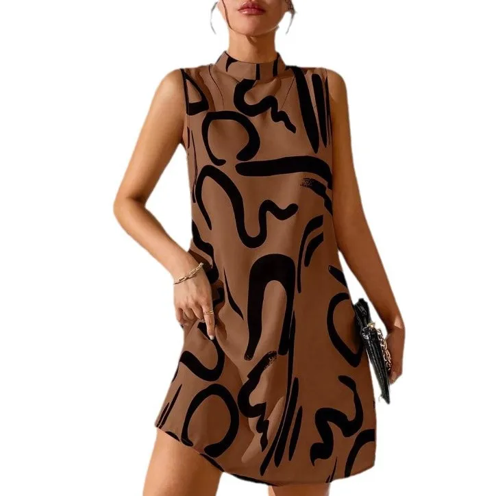 Printed Women's Dress, Fashionable Women's Dress, 2025 Summer Trend Women's Round Neck Printed Sleeveless Pullover Dress