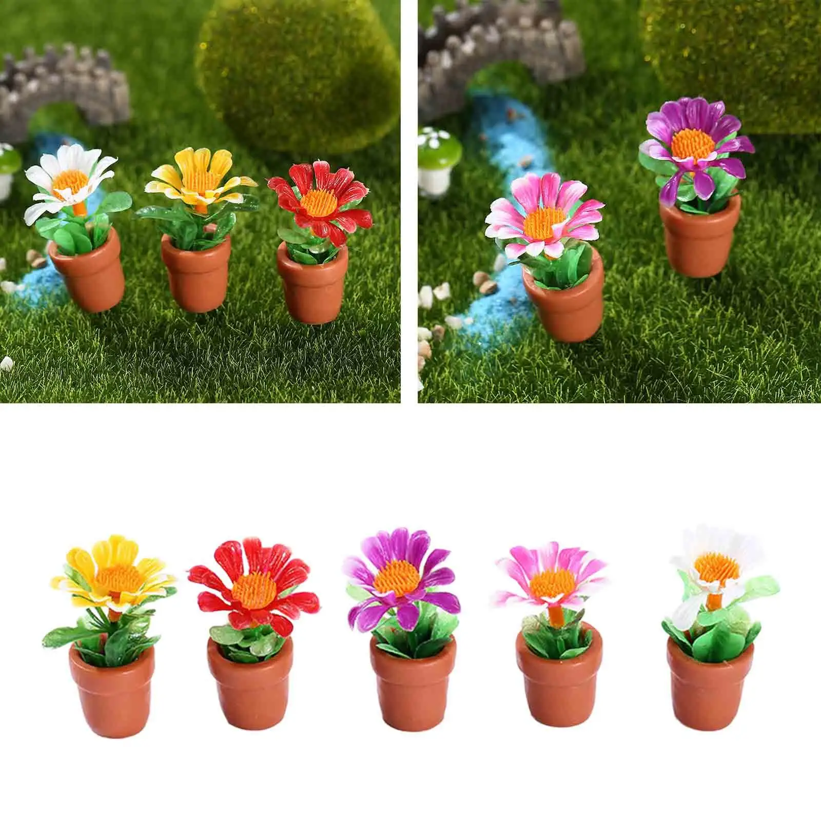 5 Pieces 1:12 Potted Plant Model Tiny Houses Flower Collections Realistic Floral Arrangement Resin Accessories Decor