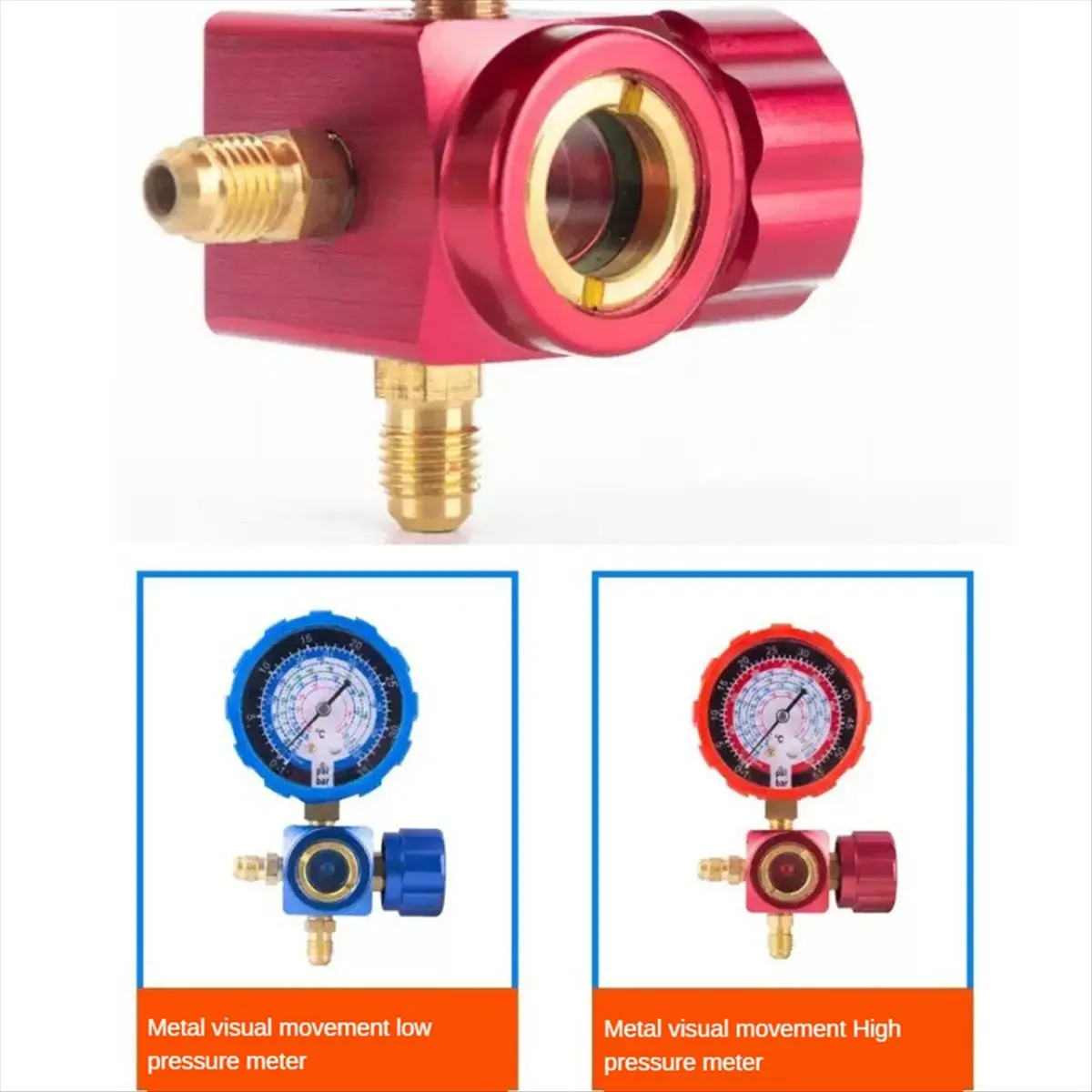 DT56 Air Condition Gauge for R410A R22 R134A R404A Refrigerants Manifold Gauge Manometer Valve with Visual Mirror 500Psi Blue