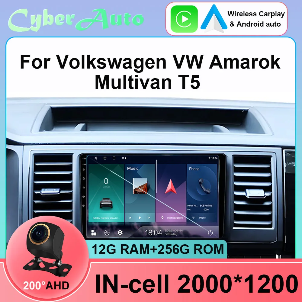 Android 15 Radio de coche para Volkswagen VW Amarok Multivan T5 inalámbrico Carplay Auto reproductor Multimedia estéreo de coche 2 Din 5G WIFI