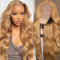 Pelucas de cabello humano con encaje Frontal para mujer, pelo de color rubio miel #27, 13x6, HD, onda corporal, encaje Frontal