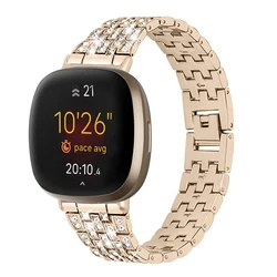 Diamond Stainless Steel Watchband for Fitbit Versa 3 2 Smart Watch Strap Metal Five Beads Band for Fitbit Sense / Versa3 Correa