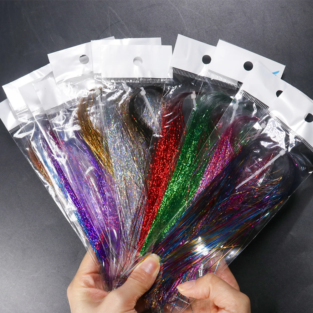 1/12 Packungen Holographisches Flashabou-Tinsel, flaches Kristall-Tinsel, Fliegenbindematerial für Hecht, Forelle, Streamer, Jig-Köder, Meeresfischköder – Detail 10