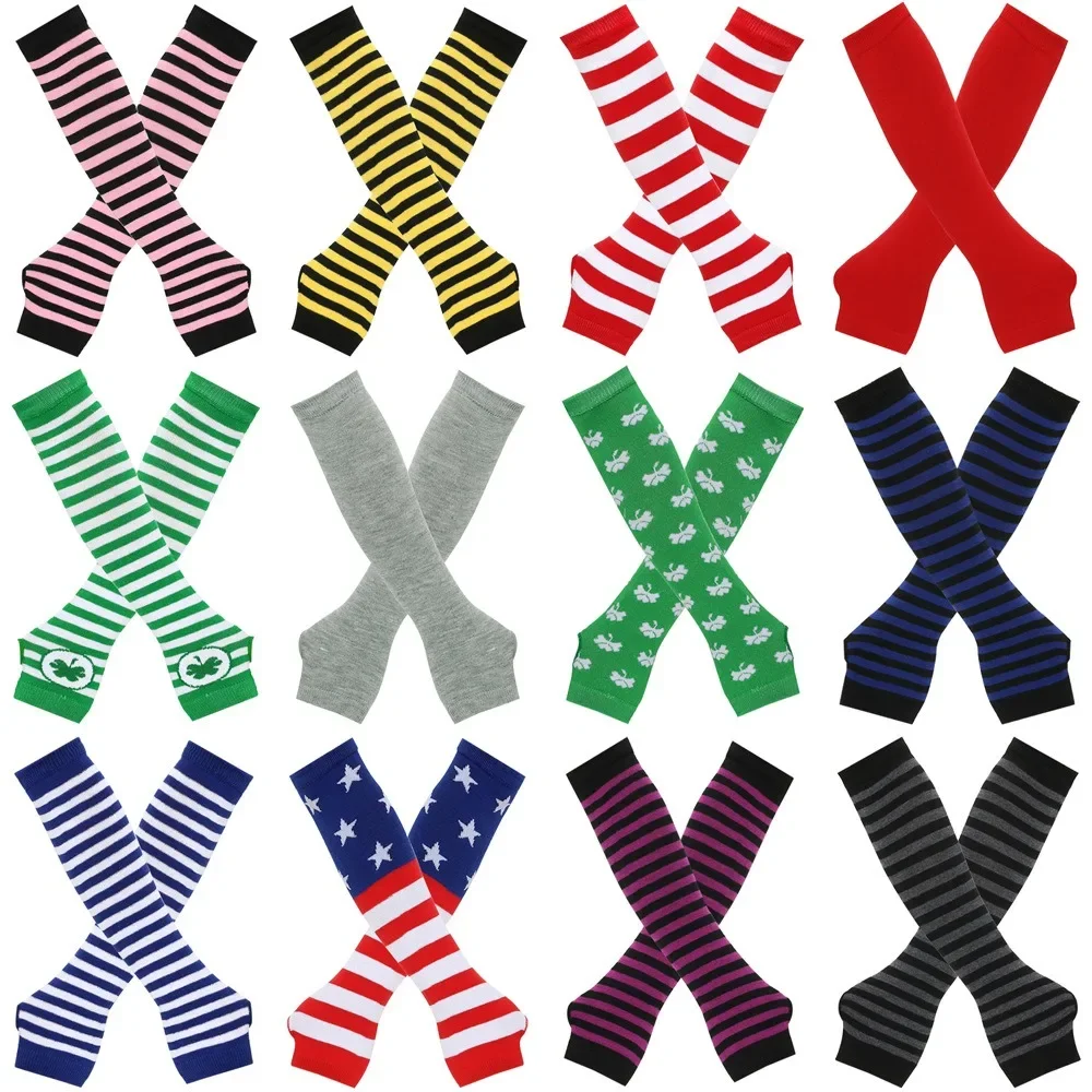 دفئا محبوك طويل أصابع قفازات الكوع القفازات عيد الميلاد الوصول هدية موضة النساء ايمو قفازات سيدة مخطط الكوع قفازات #3