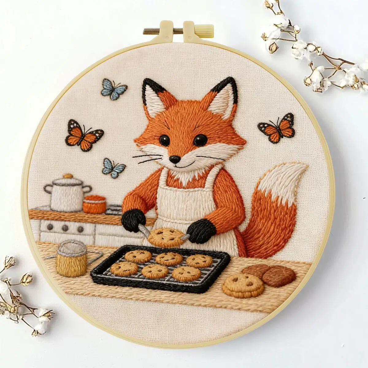 1 Stück 20X20CM/15X15CM 7,87/6,3 Zoll Tier - Fuchs Stickerei Starter-Kit DIY-Kit DIY-Stickerei-Set Handarbeiten Nadelkunst – Detail 2