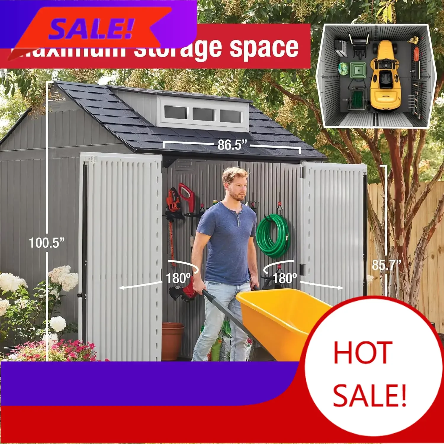 

Садовый сарай из полимерной смолы с полом (7 x 7 футов), устойчивый к погодным условиям, серый, для хранения и организации пространства дома/на заднем дворе/в саду