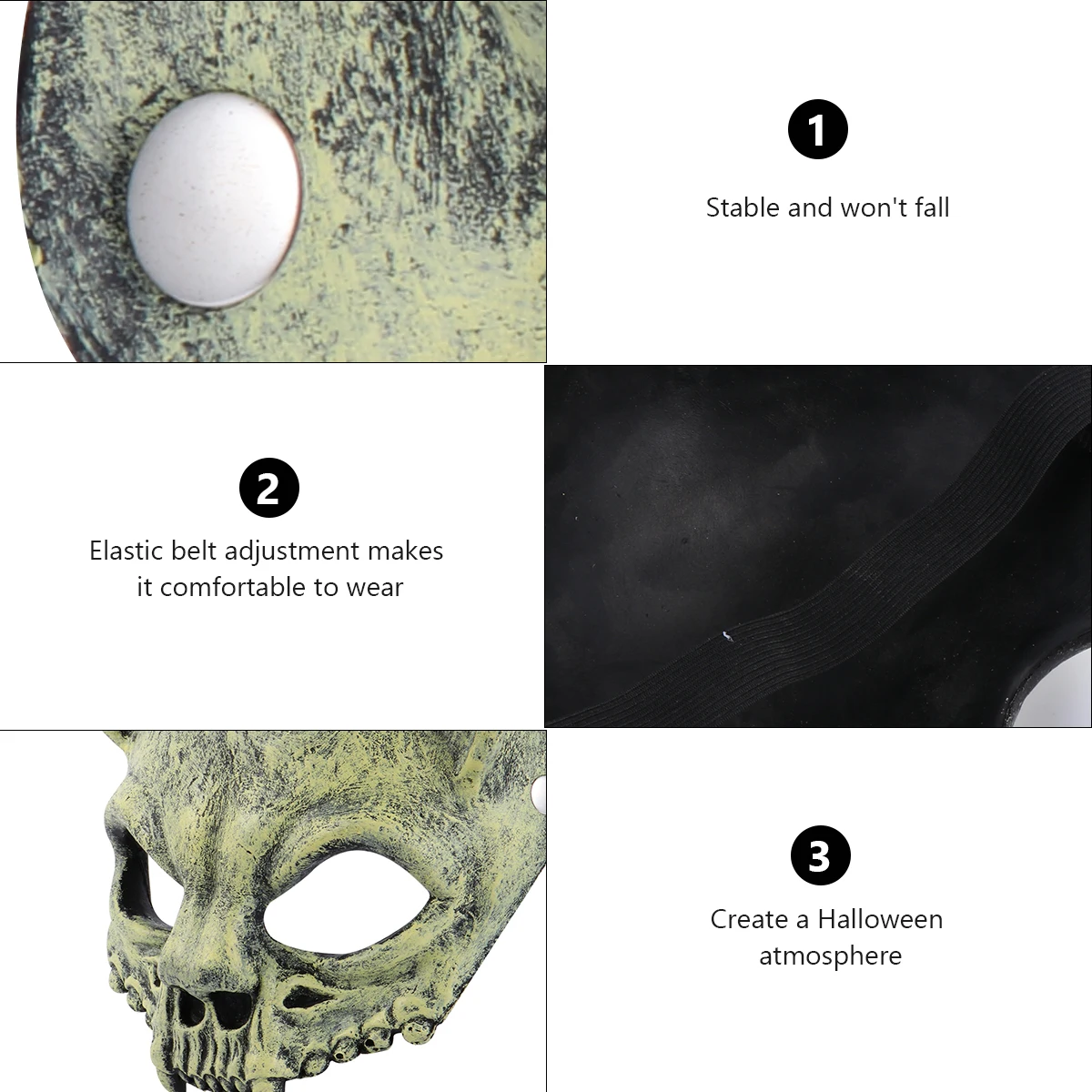 

1Pcs Skull Mask Halloween Scary PU Face Cover Large Fit for Adult Funny Prank Costume Party Accessory Light Yellow