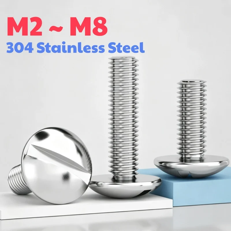 304 Stainless Steel M2 M2.5 M3 M4 M5 M6 M8 Slotted Truss Large Flat Head Screws Slotted Mushroom Round Head Bolts