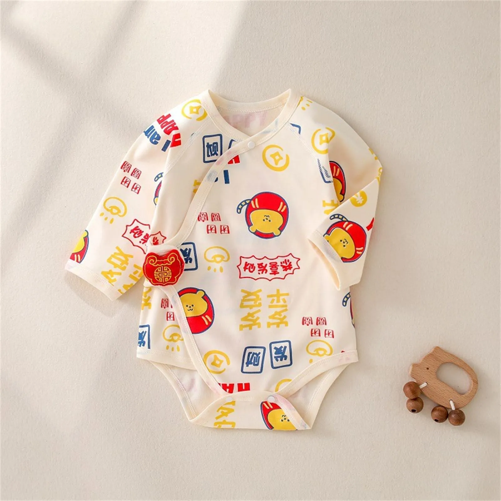 Cartoon Print Baby Romper Newborn Soft Cotton Long Sleeve Bodysuit Chinese \'FU\' Baby New Year Clothes One Piece Outfit Jumpsuits