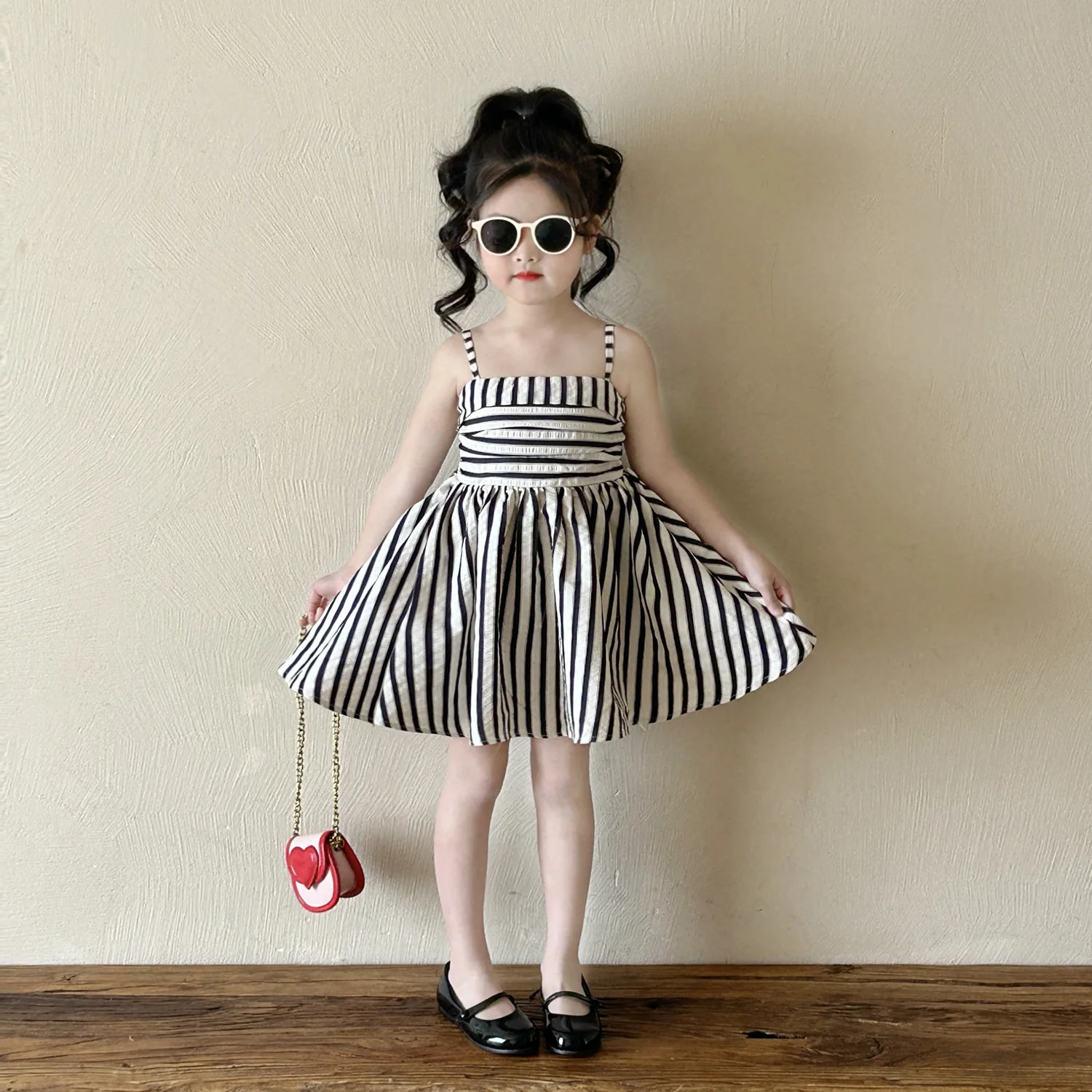 

Girls Striped Camisole Dress 2025 Summer New Girls High-end Fluffy Princess Dress Girls Birthday Dress