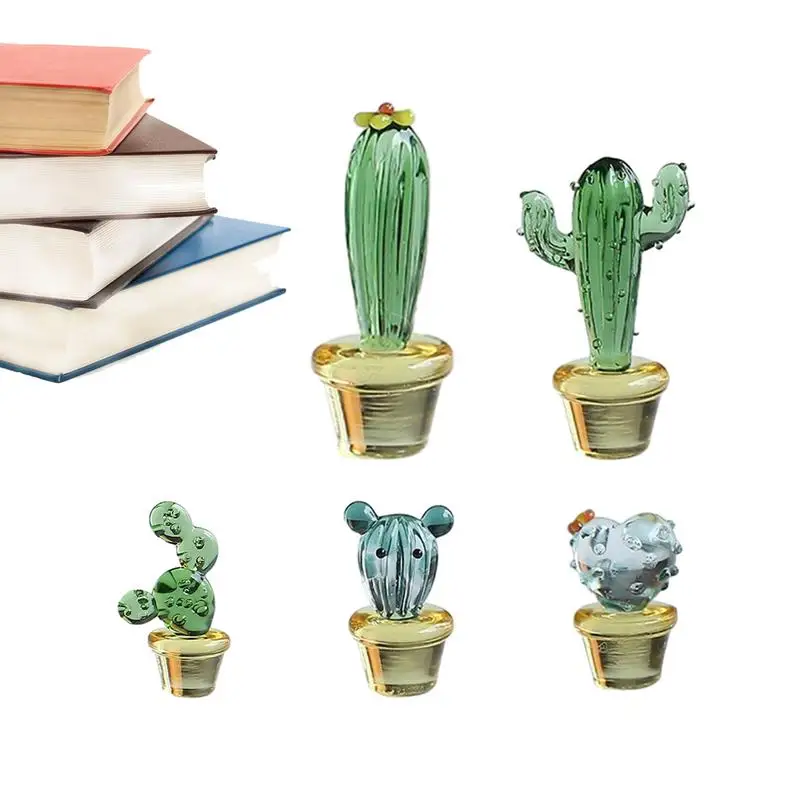 Mini Blown Glass Cactus Simulation Desert Plants Collectibles 5pcs Mini Cute Creative Sturdy Handmade Hand Blown Glass Cactus