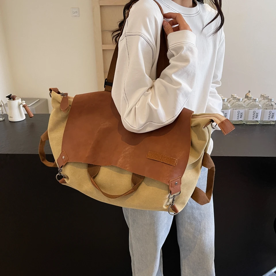 Large Capacity Canvas Shoulder Bags Unisex Cotton Vintage Handbags Cloth And PU Leather Casual Totes Designer Classic Packages