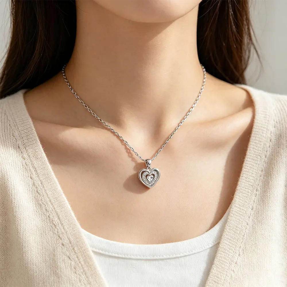 Cute Beating Heart Crystal Pendant Necklace For Women Korean Fashion Stainless Steel Clavicle Chain Female Sexy Wedding Jewelry