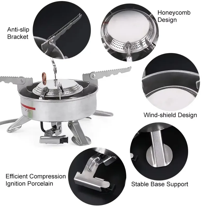 BRS-10 Outdoor Portable Camping Stove Split Stainless Steel Butane Gas Burner High Power Furnace for Picnic Cooking BBQ