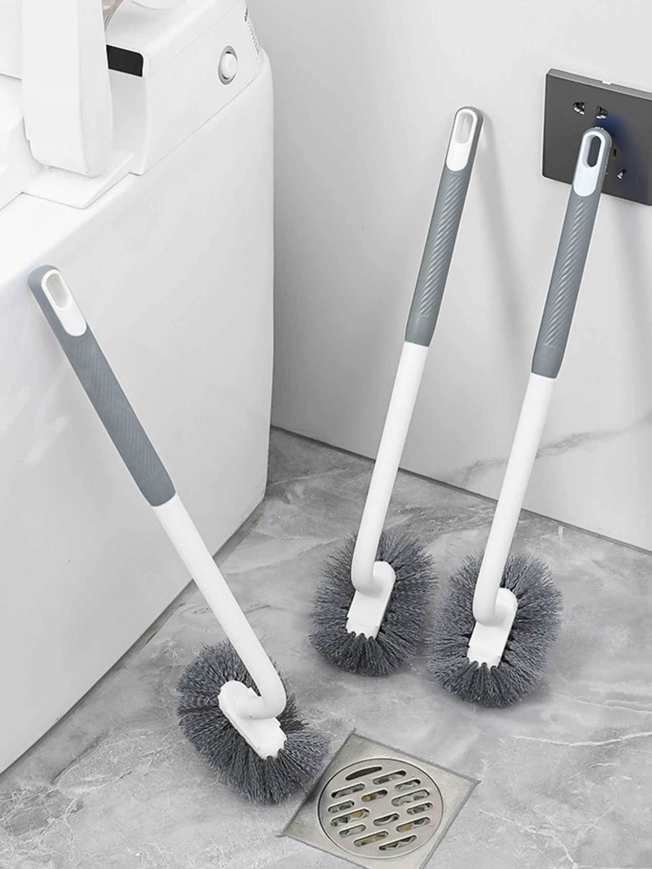 Long Handled Toilet Brush White+Light Gray L-Shaped Elbow With No Dead Corners Cleaning Soft Bristled Toilet Wall Mounted