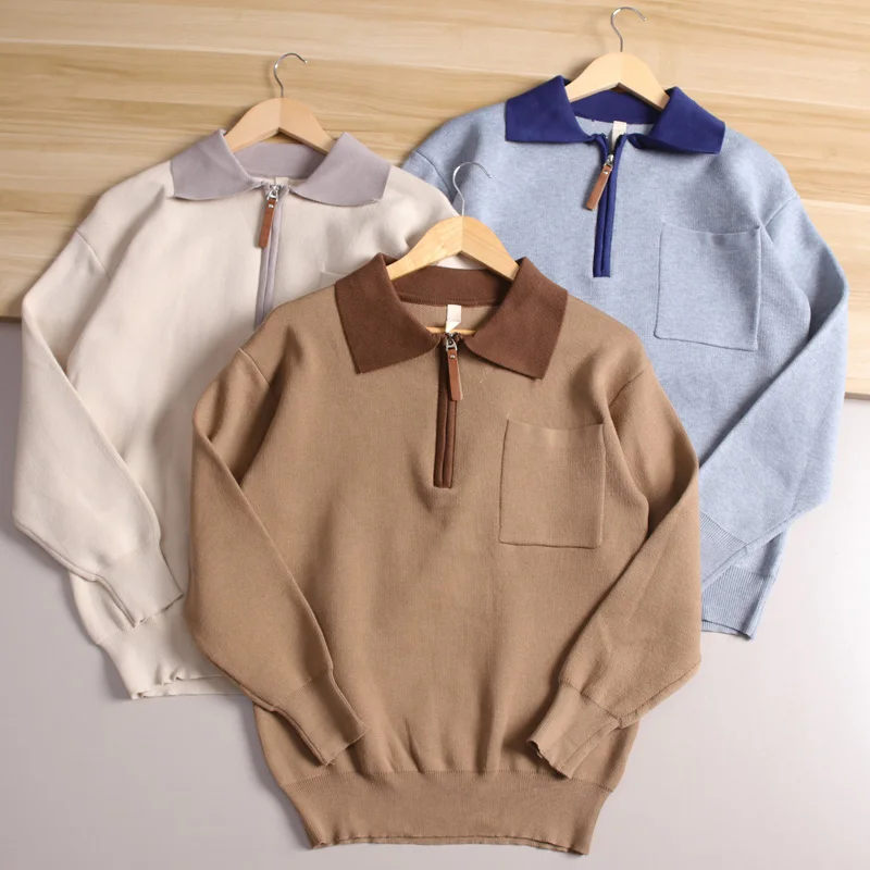 

2024 Autumn Winter Men's Zipper Collar Sle Sweater Color Blo Knitted Casual Top Faion Urban Long Sve Sweatirt