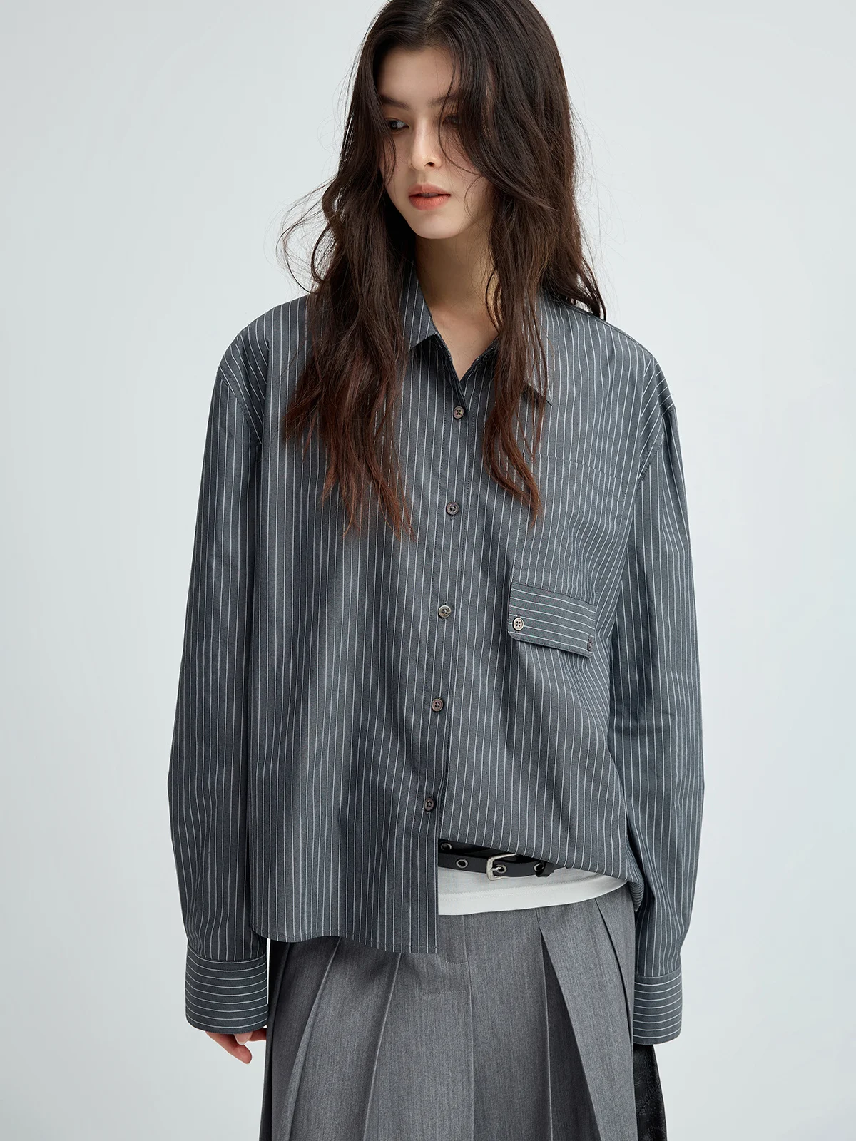 

JUSLIN CleanFit ort Collar irt Striped Bag Cover Color Blo Casual Loose Fit Long Sve Women's Cotton Blend irt