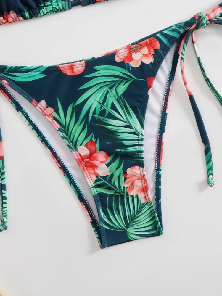 Bikini Damski Strój Kąpielowy 2025 Nowy Wzór Zielony Halter Bikini Zestaw Seksowny Sznurowany Strój Kąpielowy Letni Dwuczęściowy Strój Plażowy Kąpielowy Damski