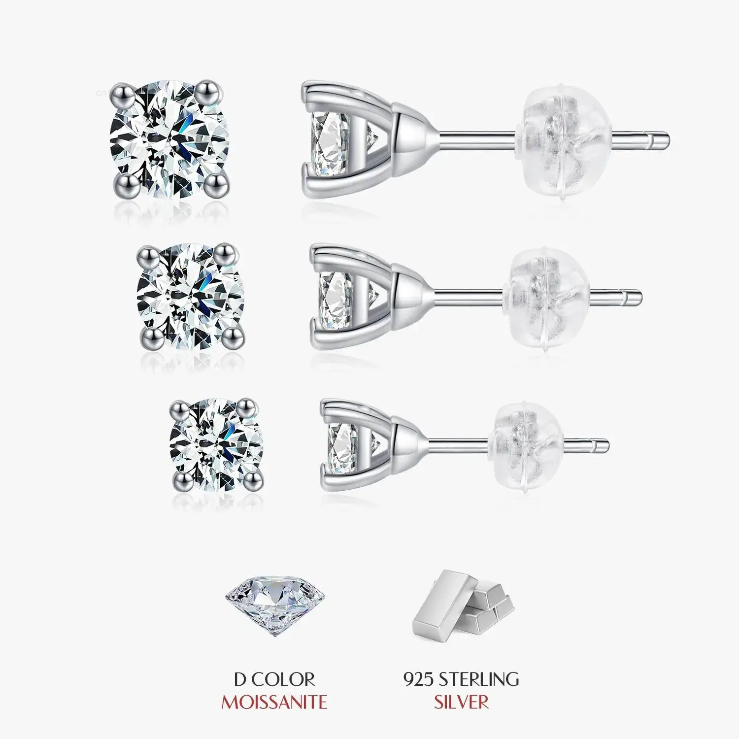 

925 Sterling Silver Sparkling Earrings for Women Wedding Jewelry Moissanite 1CT 2CT D Color VVS1 EX Luxury Stud Earrings
