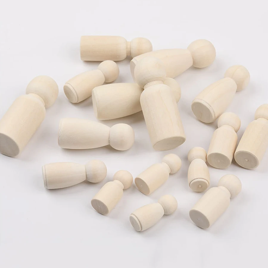 ABCPICK 60 pcs Educational Toys Handwork Unpainted DIY Natural Wooden Peg People Dolls Wooden Peg Doll