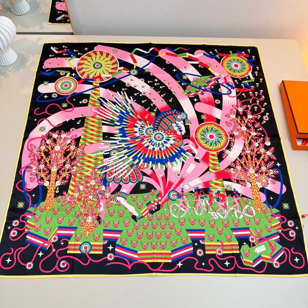 

Luxury Brand Women's Square Silk Scarf Fashionable Headscarf Neckerchief Soft Lightweight Luxury Gift High-end Accessory 90*90