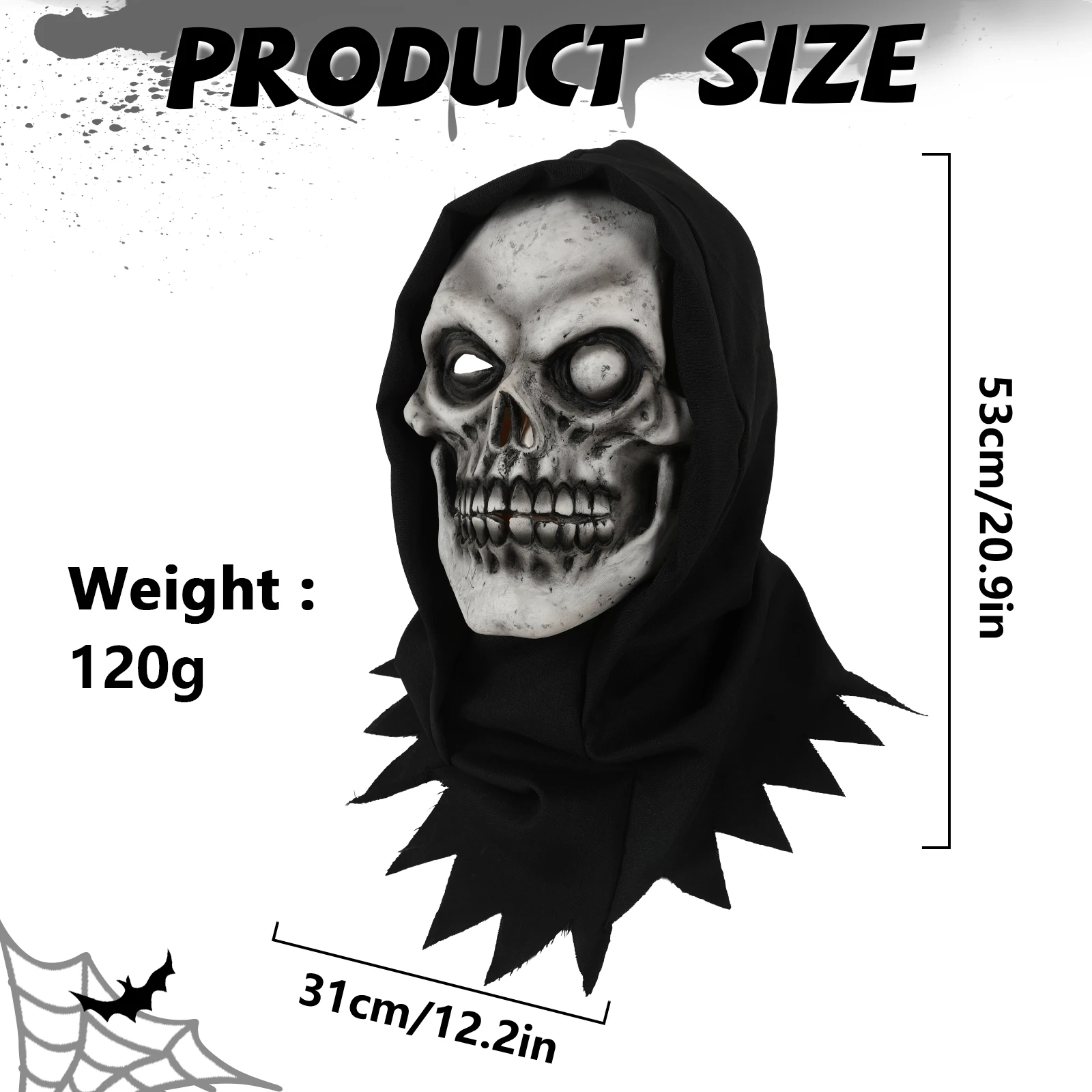 Maska czaszki dla dorosłych z kapturem, straszna, jednooka, szkielet, twarz ducha, lateksowa maska na całą twarz, kostium na Halloween, rekwizyt na imprezę cosplay