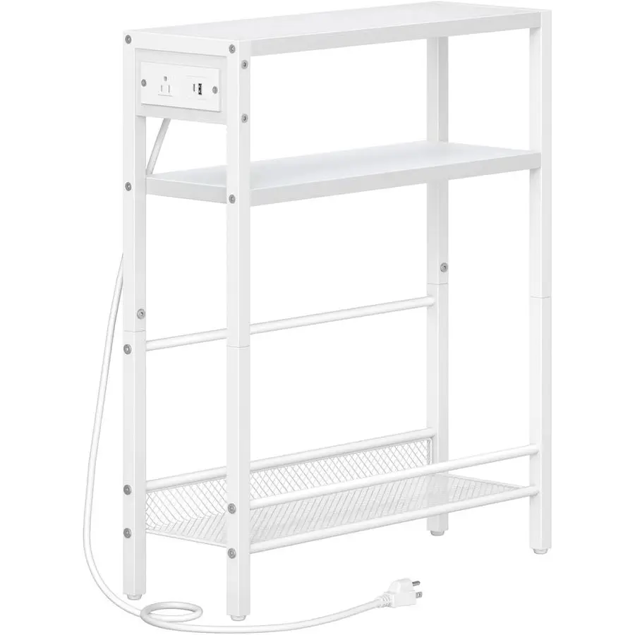 

Узкий приставной столик с зарядной станцией, тонкий прикроватный столик для небольших помещений, узкая тумбочка с USB-портами и розеткой, придиванный столик