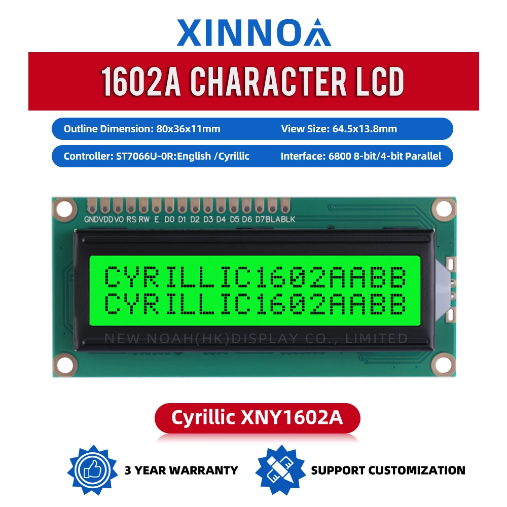 Cyrillic Green Light Black Letters 1602A Character LCD Module 02*16 LCD 16 PIN 1.5 Inches 16X2 Dot Matrix Character