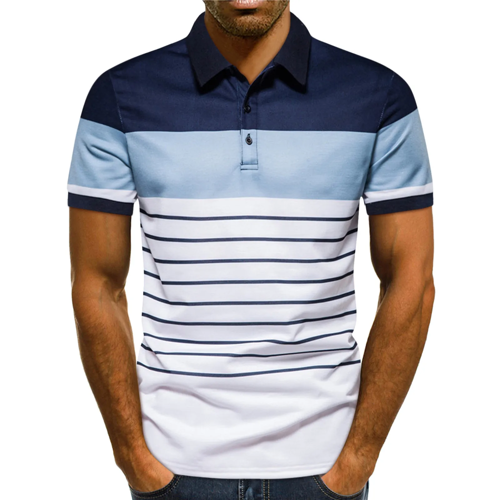 Men Striped Polo Shirt Summer Buttons Turn Down Collar Short Sleeve T-Shirt Fitness T Shirts Business Casual Sports Male Tops