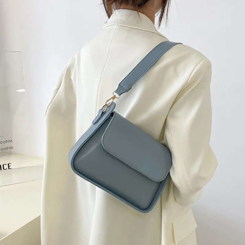 Chic Simple Small Flap Shoulder Bags For Women Solid Color Pu Leather Handbag Clutch Lady Crossbody Purse Messenger Bag