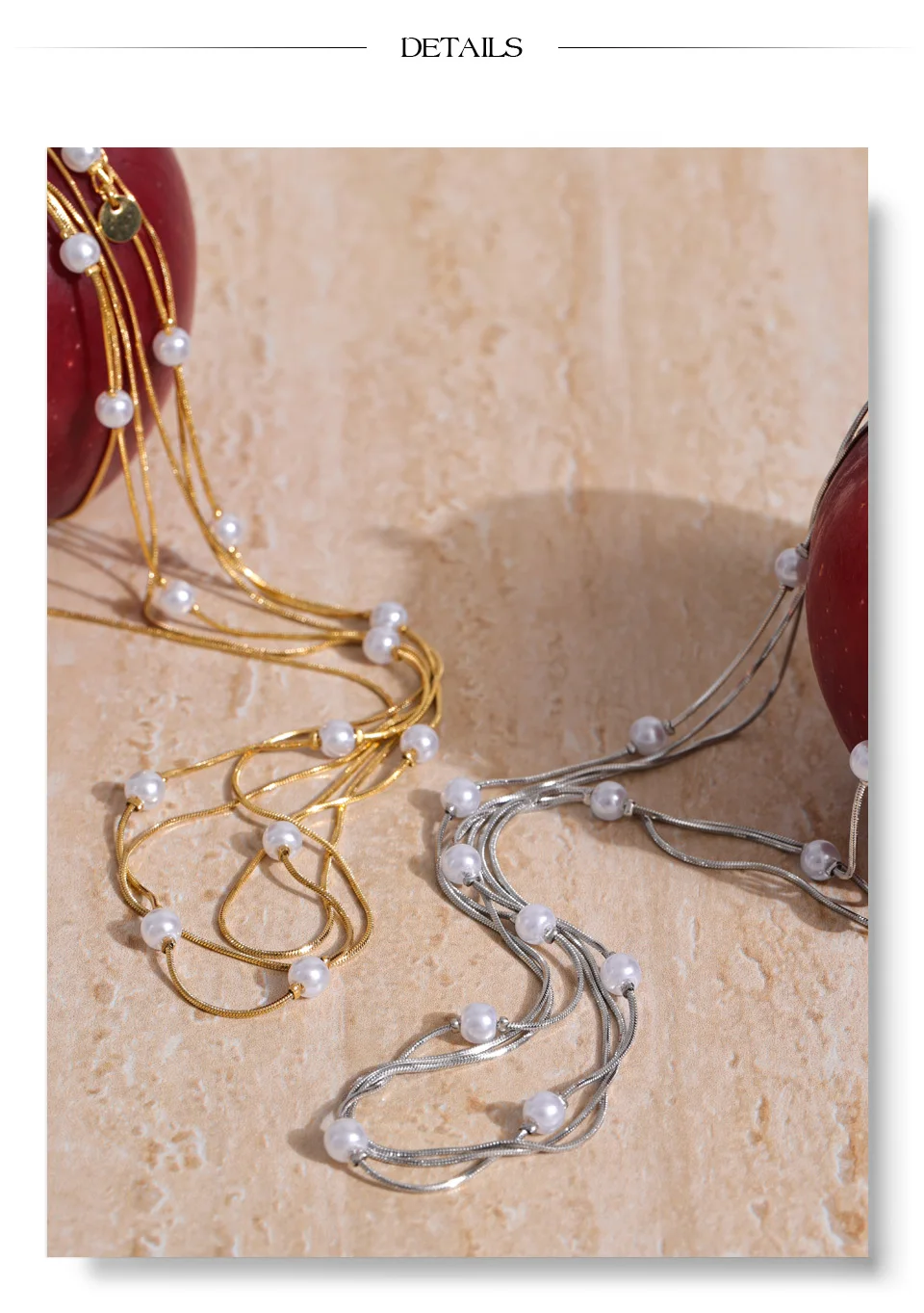 Yhpup Neue Quadratische Kette Stilvolle Edelstahl Simulierte Perlen Layered Stapeln Halskette Frauen Mode Charme Kragen Schmuck – Detail 13