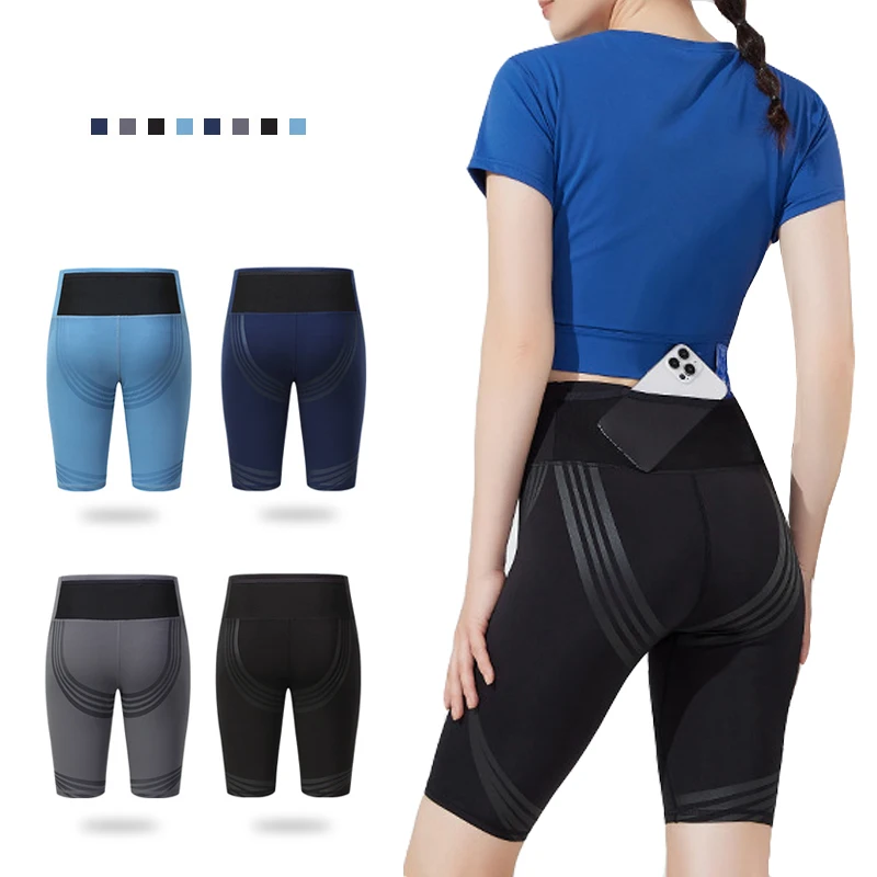 

(S-XL)Женские компрессионные шорты для йоги с высокой талией, подтягивающие ягодицы, быстросохнущие колготки для марафона, бега и фитнеса с сетчатым задним карманом