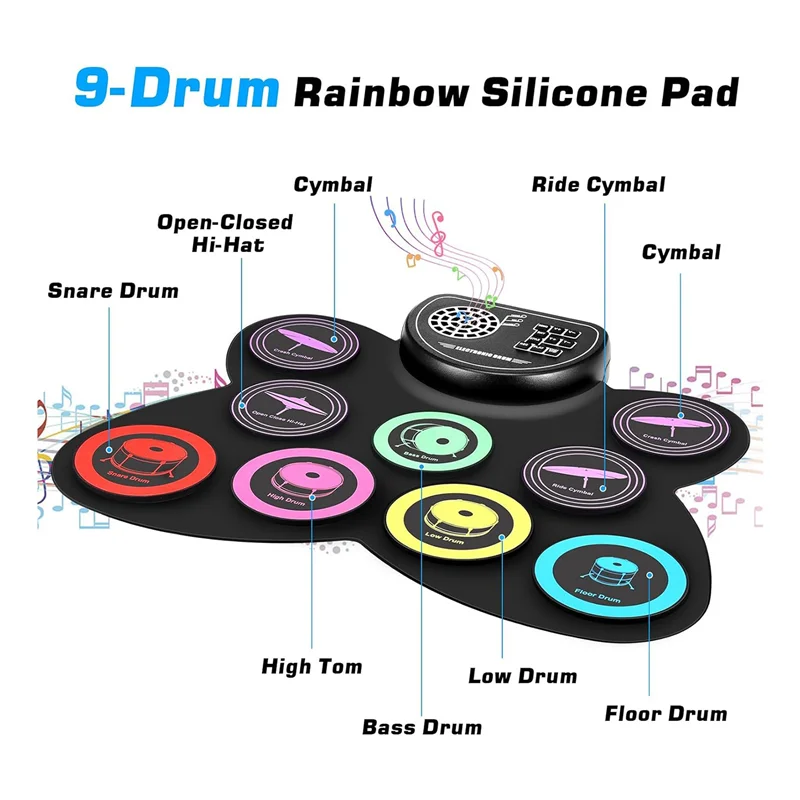 Set di batteria a mano Dropship, 9 pad per batteria con jack per cuffie, kit di batteria elettronica Pedali per batteria con altoparlante incorporato, regali per bambini