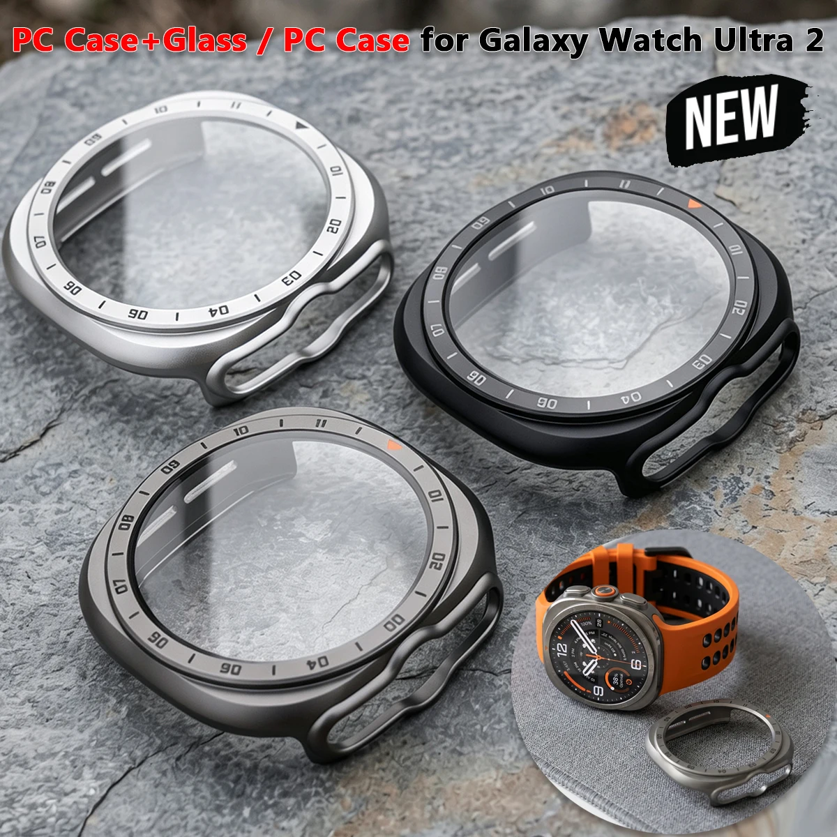 PC Case+Glass for Samsung Galaxy Watch Ultra 2 Tempered Glass Screen Protector Hollow Hard PC Case Galaxy Watch Ultra2026 Cover