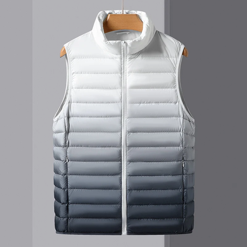 

Ultra Light Down Vests Men 90% White Duck Down Gradient Winter Vests Fashion Portable Sleeveless Waistcoat Homme Warm Parkas