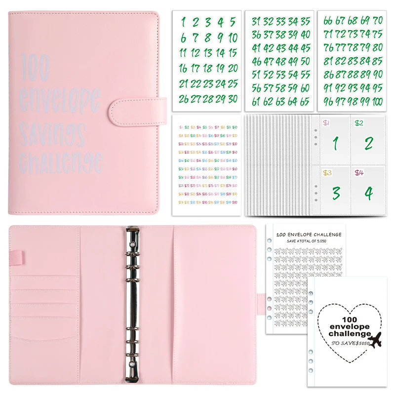 2024 100 Envelope Savings Challenge Laser A5 Loose-Leaf Binder Budget With Cash Envelopes Money Organizer Savings Book