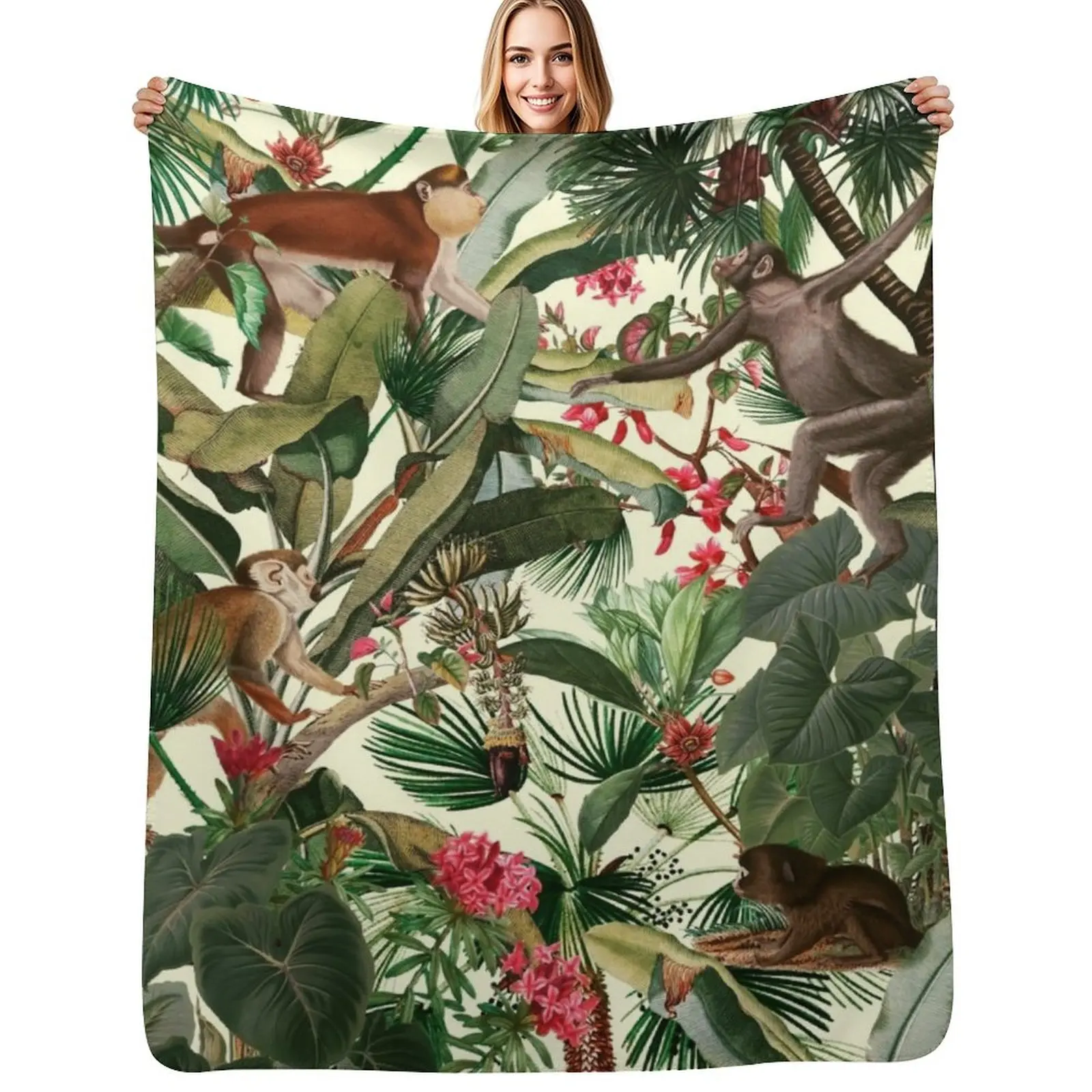 Monkey Forest Throw Blanket Ultra Soft Flannel Fleece Blanket for All Seasons