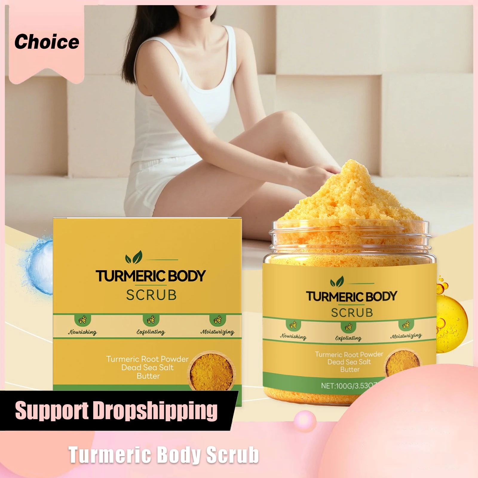 

Turmeric Body Scrub Improve Skin Roughness Brighten Dullness Deep Hydration Barrier Repair Nourishing Gentle Exfoliating Scrub