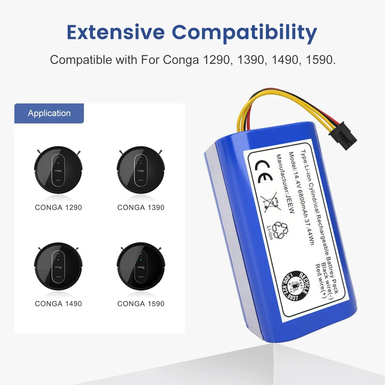 100% New 14.4v 6800mAh Lithium-ion Battery For Cecotec Conga 1290 1390 1490 1590 Replacement Robot Vacuum Cleaner Battery