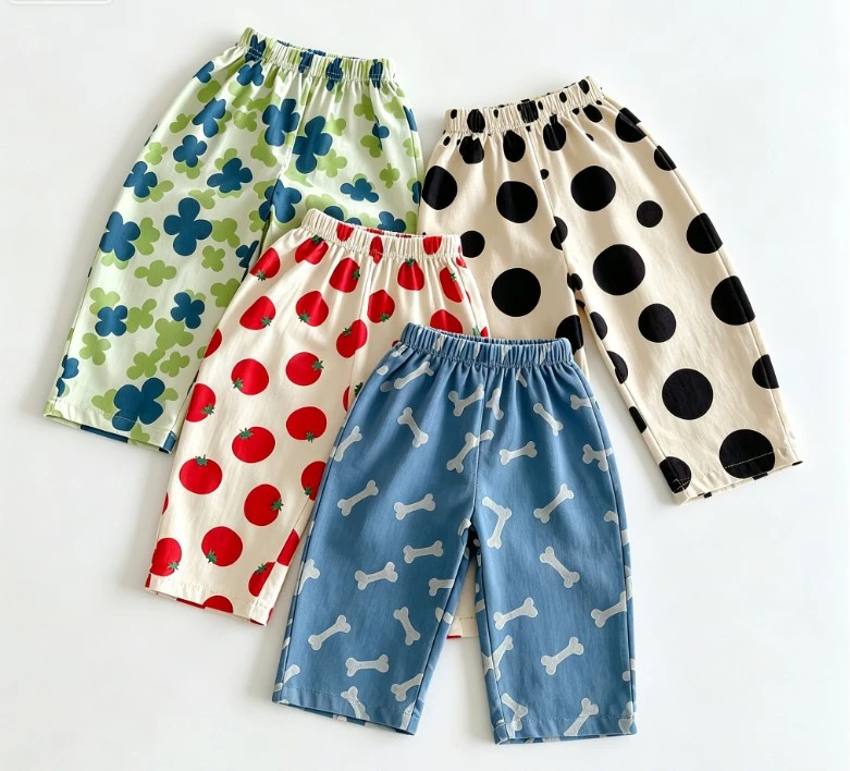 Children Casual Wide Leg Pants With Floral Polka Dot And Stripe Prints Breathable Lightweight Trousers For Play And Outings Pant