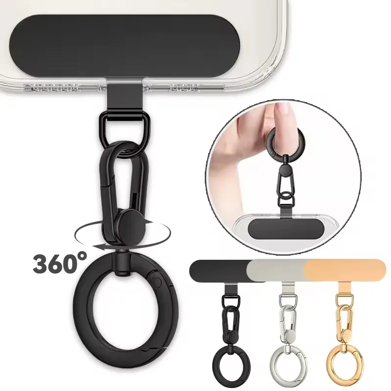 

360 Rotatable Steel Phone Tether Tab Hanging Hook Metal Patch Gasket Cellphone Lanyard Safety Connecter Piece Ring Holder Clip