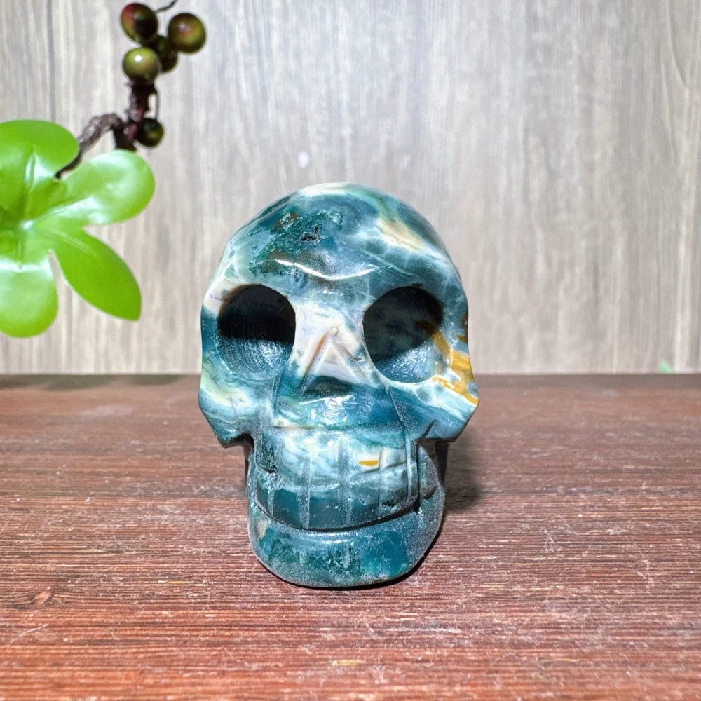 

Natural Unique Small Ocean Jasper Tiger Eye Stone Raw Skulls Carving Healing Crystal Reiki Energy Home Decor Ornaments Gifts