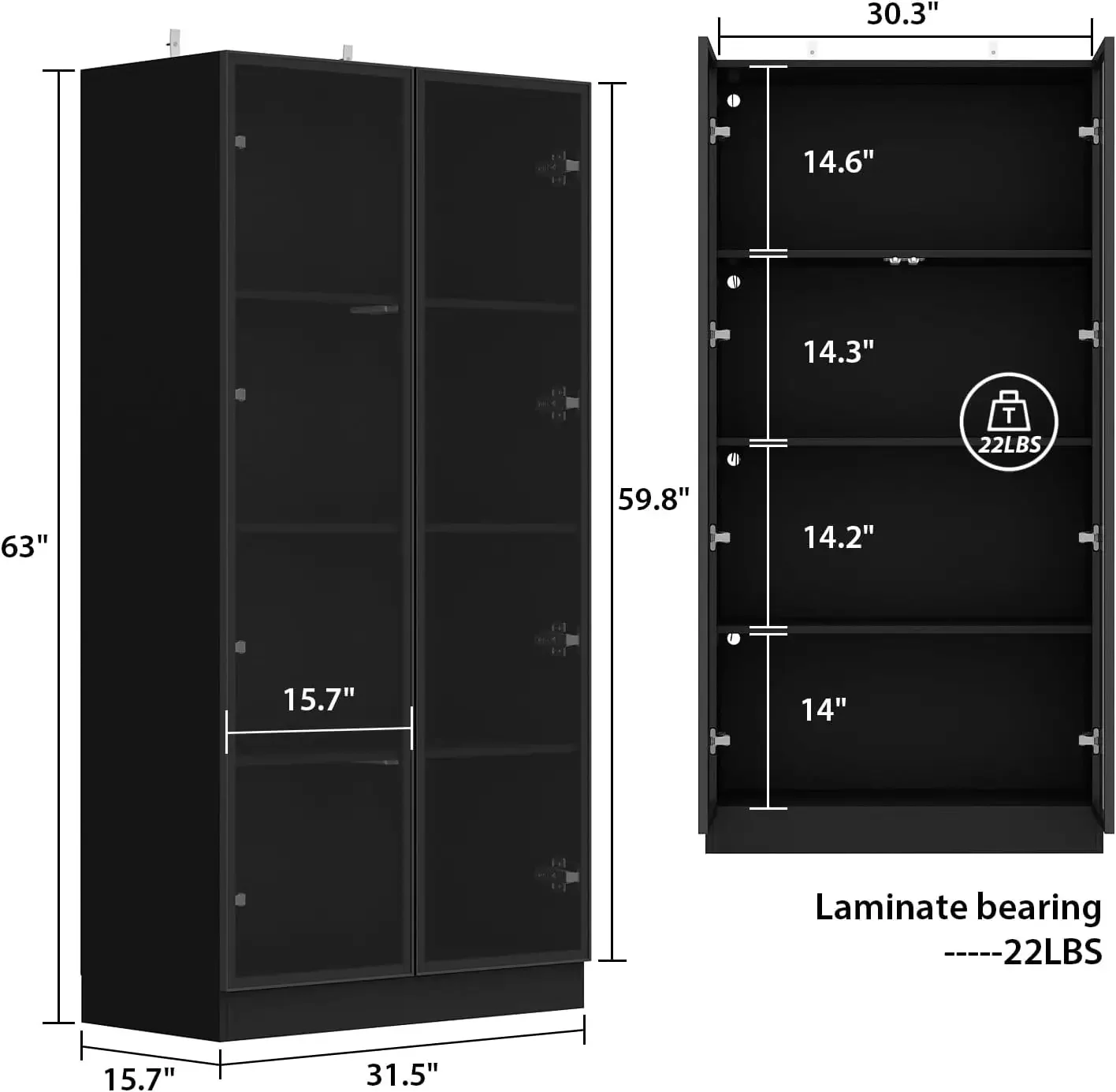 Bookcase Bookshelf with 4-Tier Shelves, LED Lights, Wooden Display Storage Cabinet for Home Office, Living Room, Black