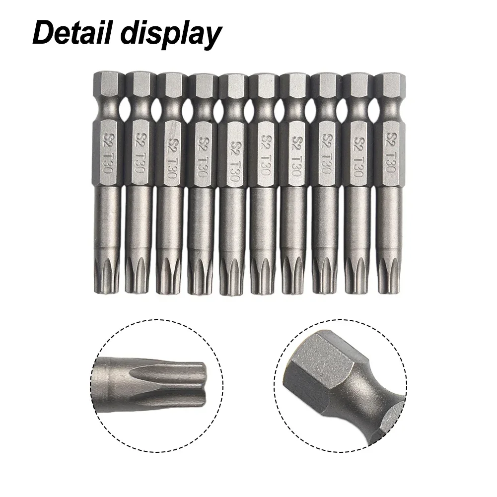 10Pcs Torx Bits Set 50mm Magnetic Tamper Resistant Star Bits T30 Screwdrivers Wrench Drill Bit Sets Hand Tools