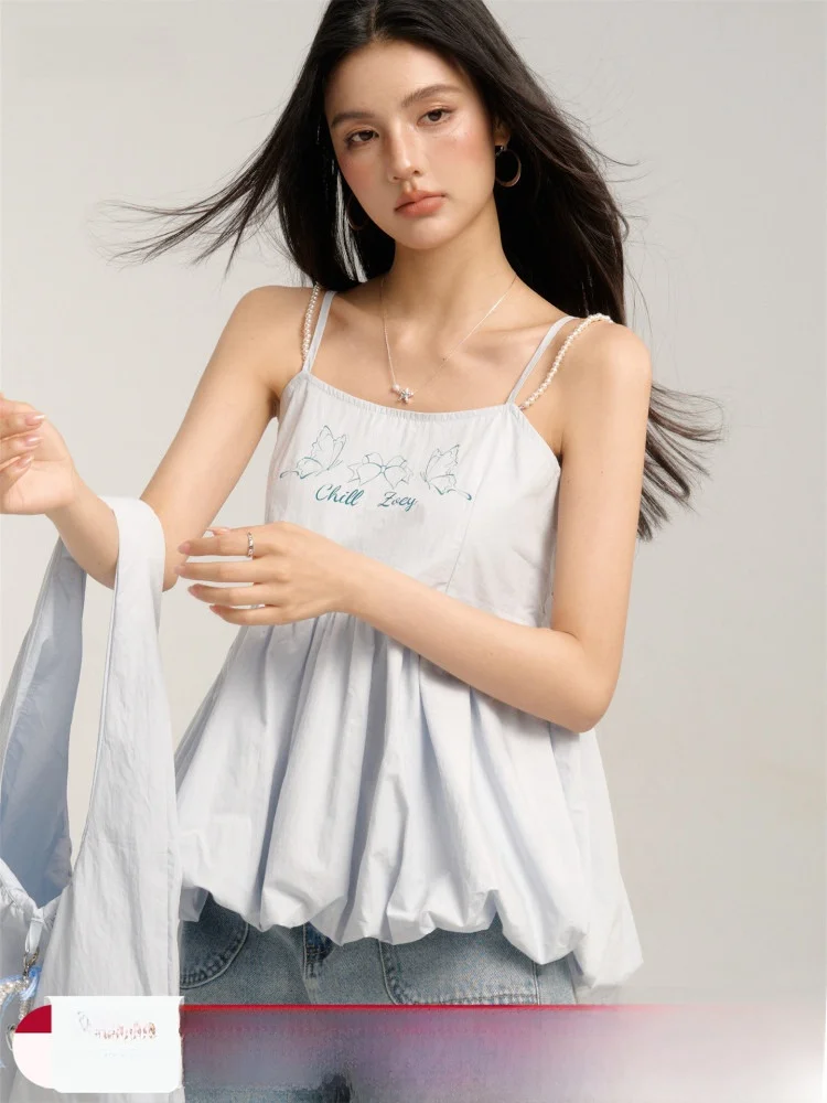 

Синий укороченный топ с цветочным принтом для женщин, летний дизайн, хит продаж CHILL ZOEY, хлопковый топ на бретельках, повседневная одежда с цветочным принтом