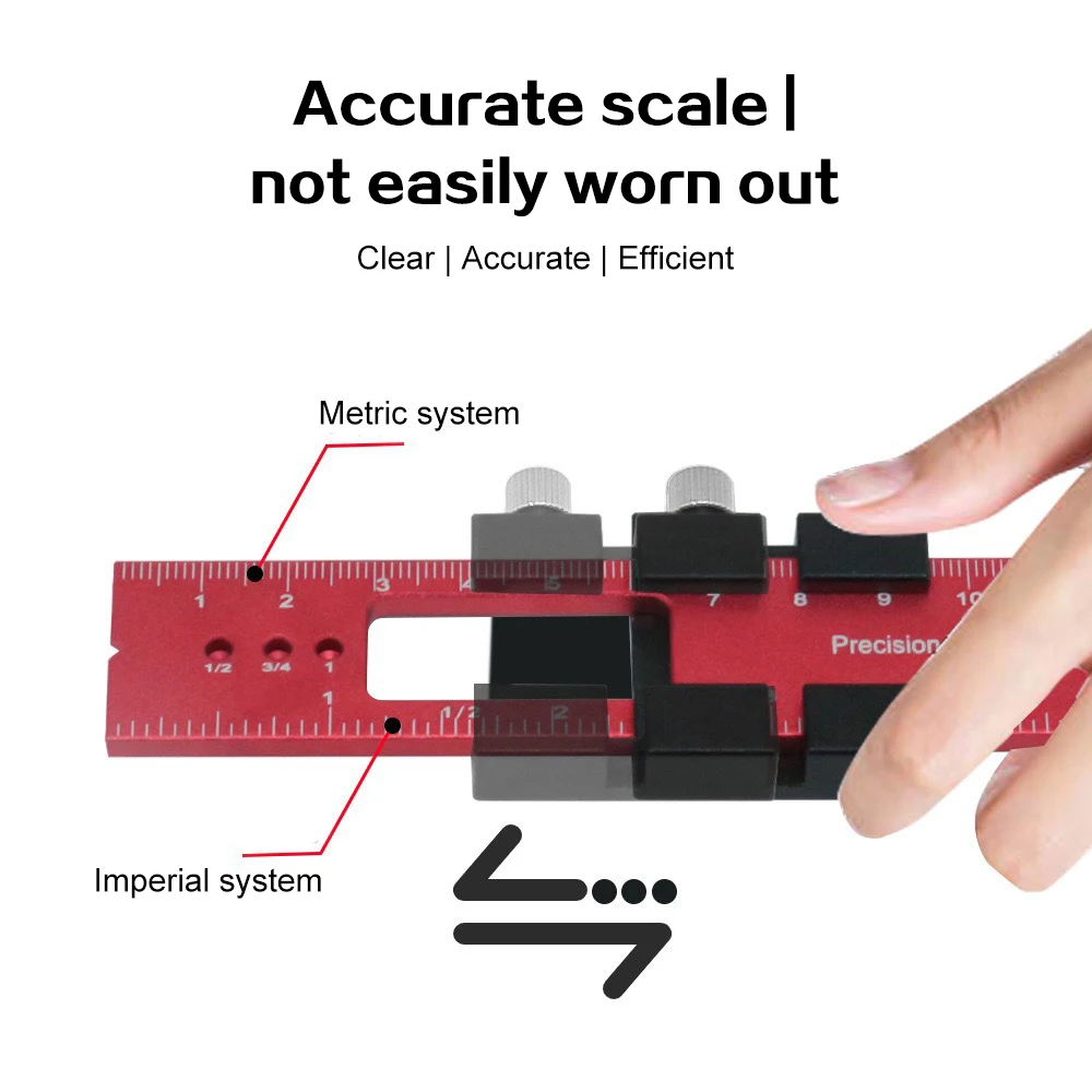 Precision Pocket Ruler T-Type Scribing Ruler Carpenty Square T Track Ruler Inch and Metric Measuring Marking Ruler W/ Slide Stop