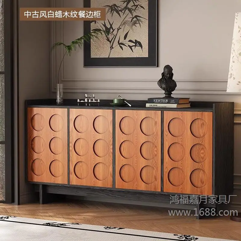 

Premium pure solid wood retro dining side cabinet simple living room storage storagecabinet medieval black family diningroom w