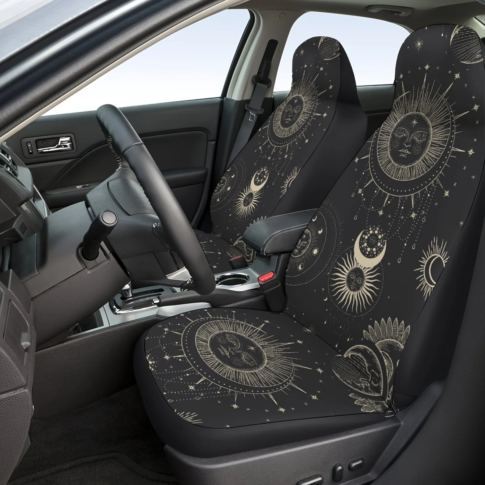

1 шт., чехол для автомобильного сиденья с принтом Солнца, Луны, звезды и неба, совместимый с передним пассажирским сиденьем, легкий, прочный, простая установка, Celestia