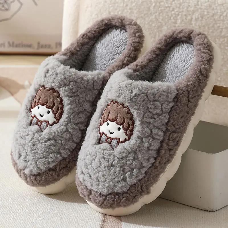 Winter Warm Plush House Slippers Women Men Non-Slip Thick Sole Indoor Fuzzy Couples Cozy Soft Home Footwear